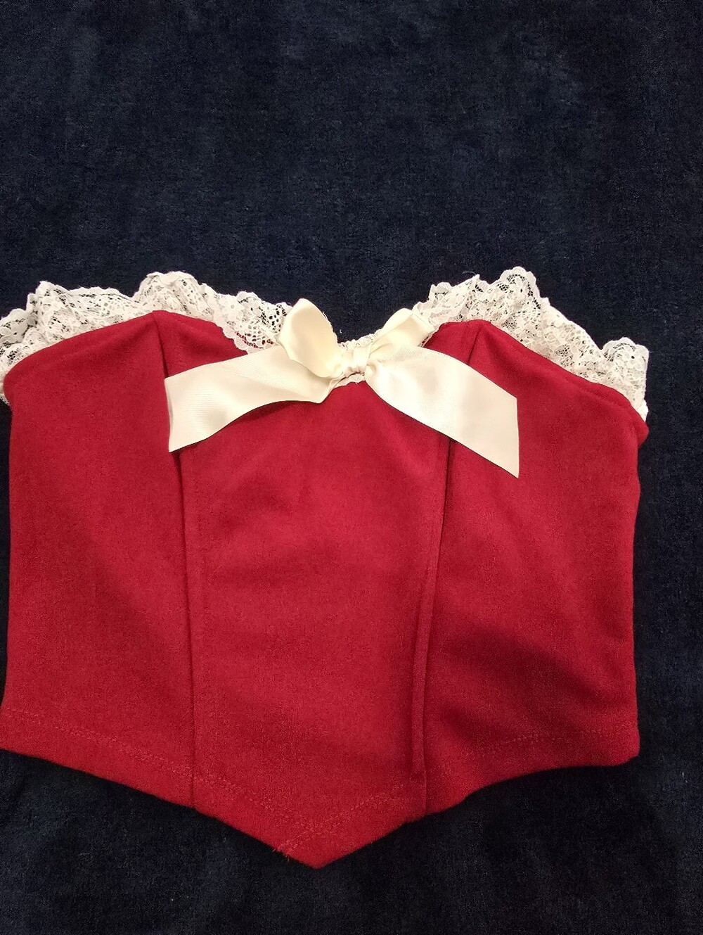 Red Lace-Trim Bustier Top with Ivory Bow